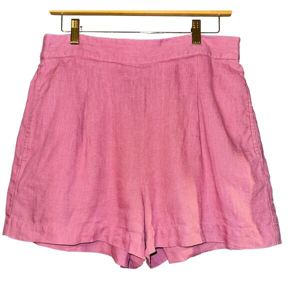 Madewell Pink Linen High Waisted Shorts Flat Front Stretch Pull on Women's M - Picture 3 of 8